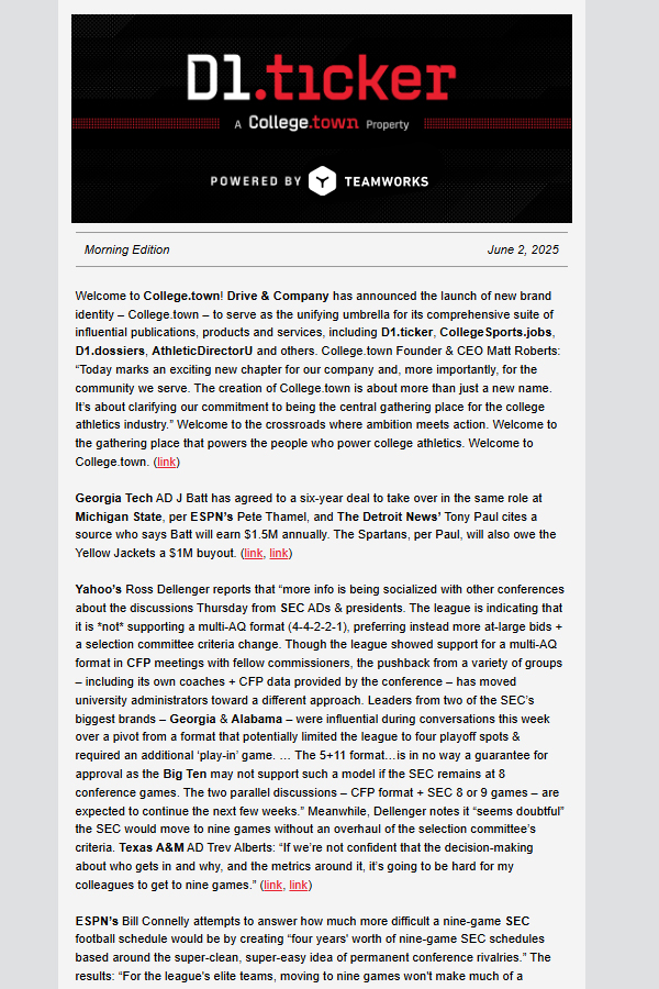 College Athletics Newsletter